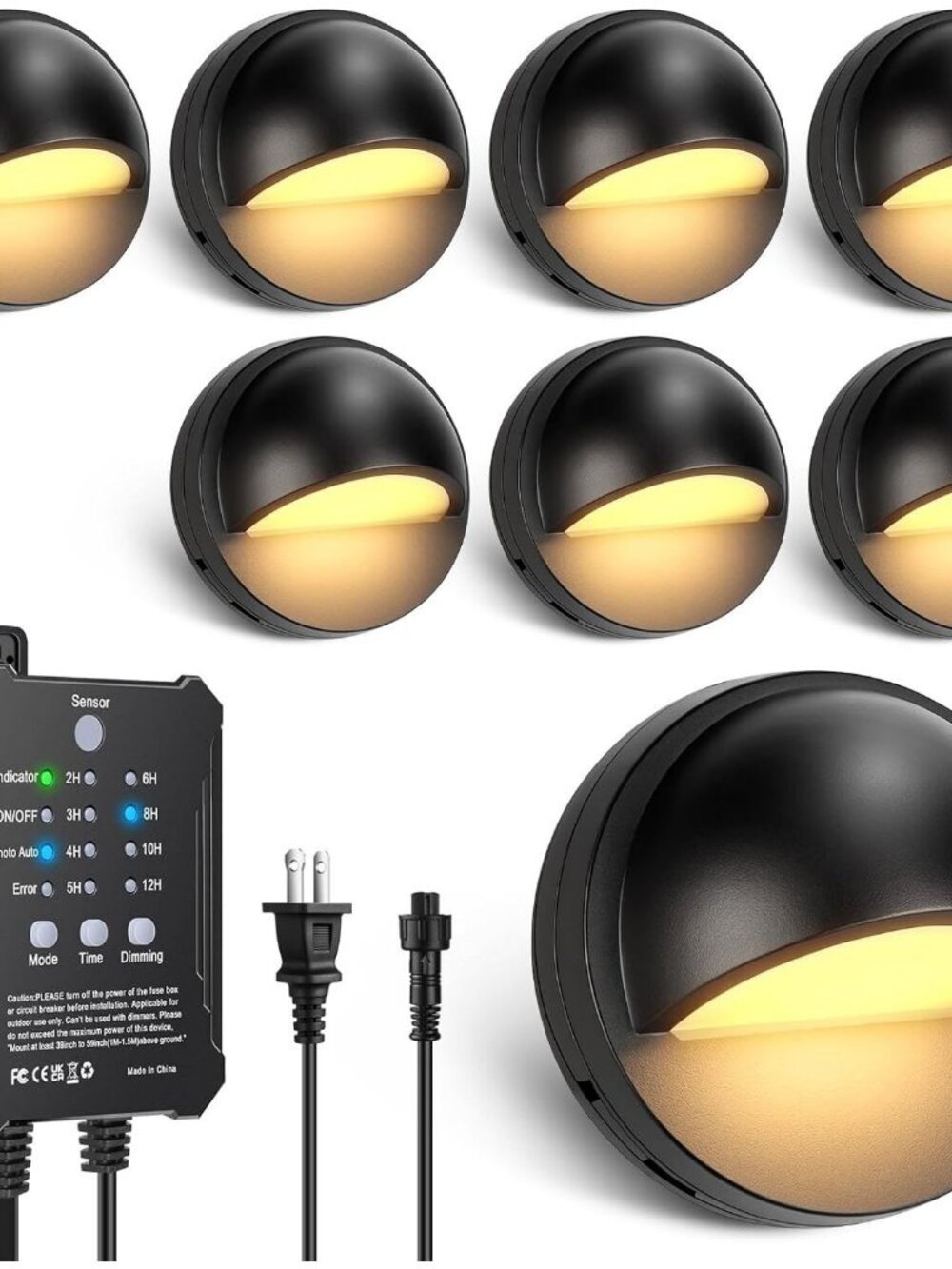 8 Pack Low Voltage LED Deck Lights Kit with Plug-in Transformer, Dusk-to-Dawn Ph